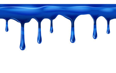 Dripping seamless blue, dripps, liquid drop and splash, isolated on white, vector and illustration.