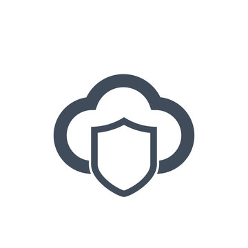 Cloud computing sequrity icon with shield. vector illustration isolated on clean background.