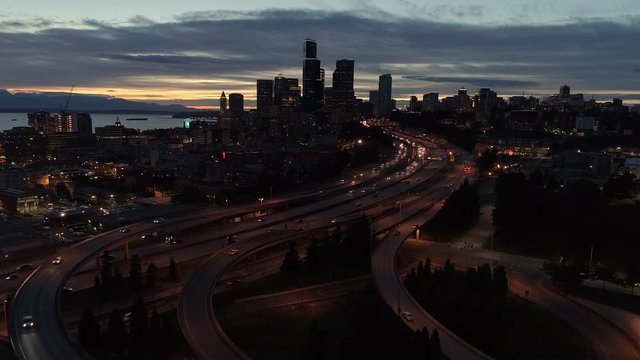Busy City Aerial Hyperlapse of Cars Driving by Skyline