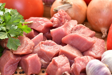 Sliced raw meat. Pork for cooking. Good food.