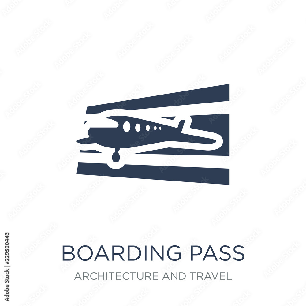 Poster boarding pass icon. trendy flat vector boarding pass icon on white background from architecture and 