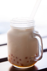 cold drink with fruit jelly balls,