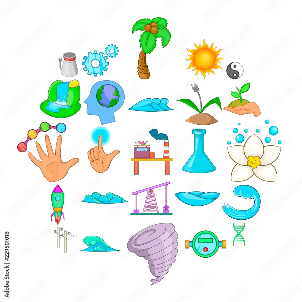 Poster force of nature icons set. cartoon set of 25 force of nature vector icons for web isolated on white 