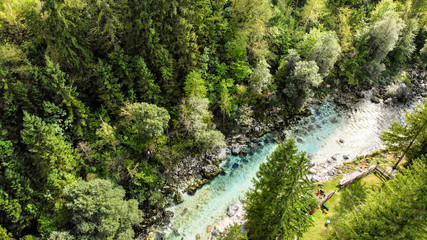 Aerial view of Soca river in national park Triglav - Slovenia