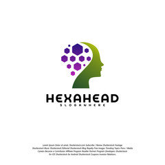 Hexagone Head logo vector, Head intelligence logo designs concept vector