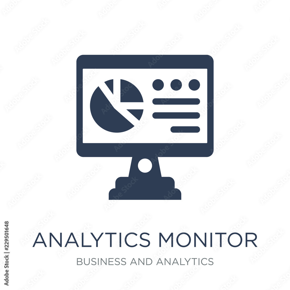 Poster analytics monitor icon. trendy flat vector analytics monitor icon on white background from business 