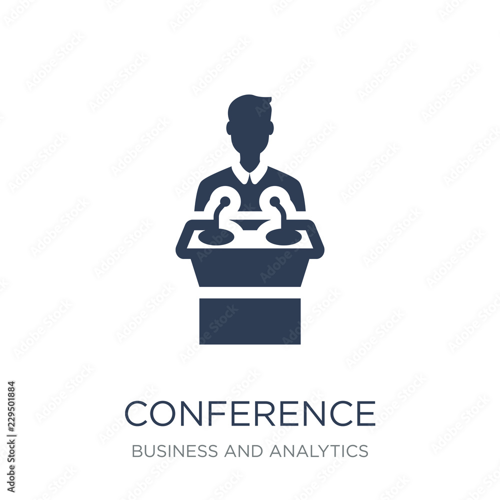 Poster conference icon. trendy flat vector conference icon on white background from business and analytics 
