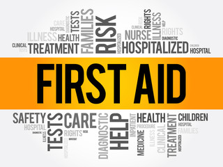 First aid word cloud collage, healthcare concept background