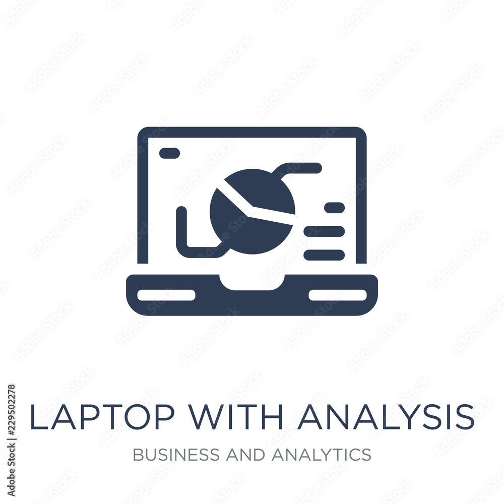 Poster laptop with analysis icon. trendy flat vector laptop with analysis icon on white background from bus