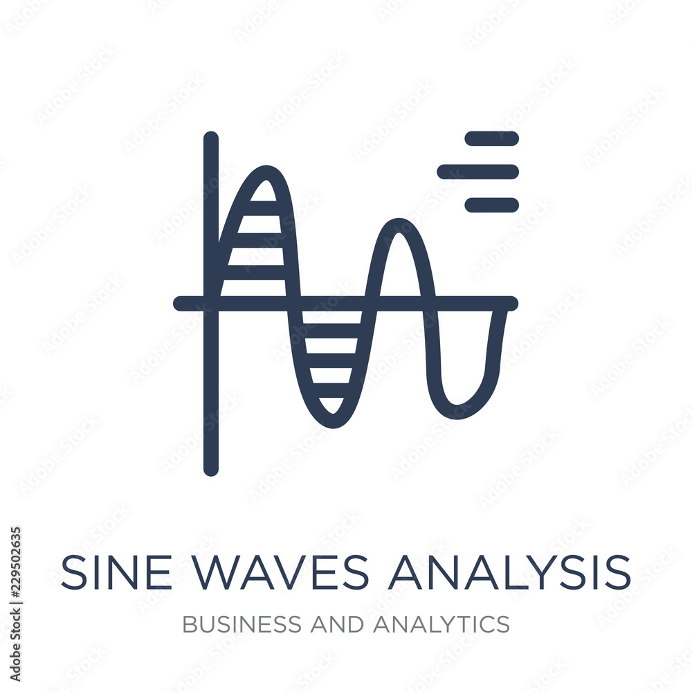 Poster sine waves analysis icon. trendy flat vector sine waves analysis icon on white background from busin