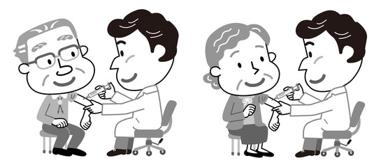 予防接種　高齢者　モノクロ