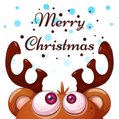 Crazy, cute deer. Merry christmas, Happy new year Vector eps 10