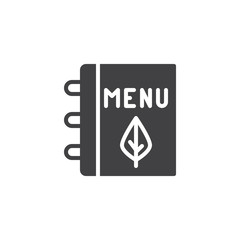 Vegetarian menu book vector icon. filled flat sign for mobile concept and web design. Food menu book simple solid icon. Symbol, logo illustration. Pixel perfect vector graphics