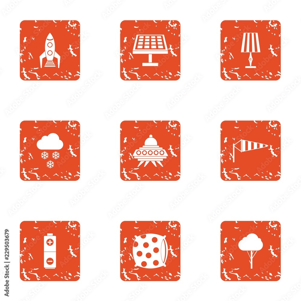 Poster power of imagination icons set. grunge set of 9 power of imagination vector icons for web isolated o