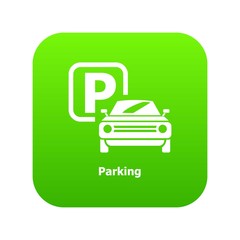 Parking icon green vector isolated on white background