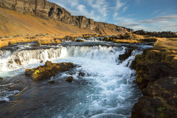 Beautiful Iceland landscape. Wonderful Icelandic landscape. Hills, mountains and dramatic sky.