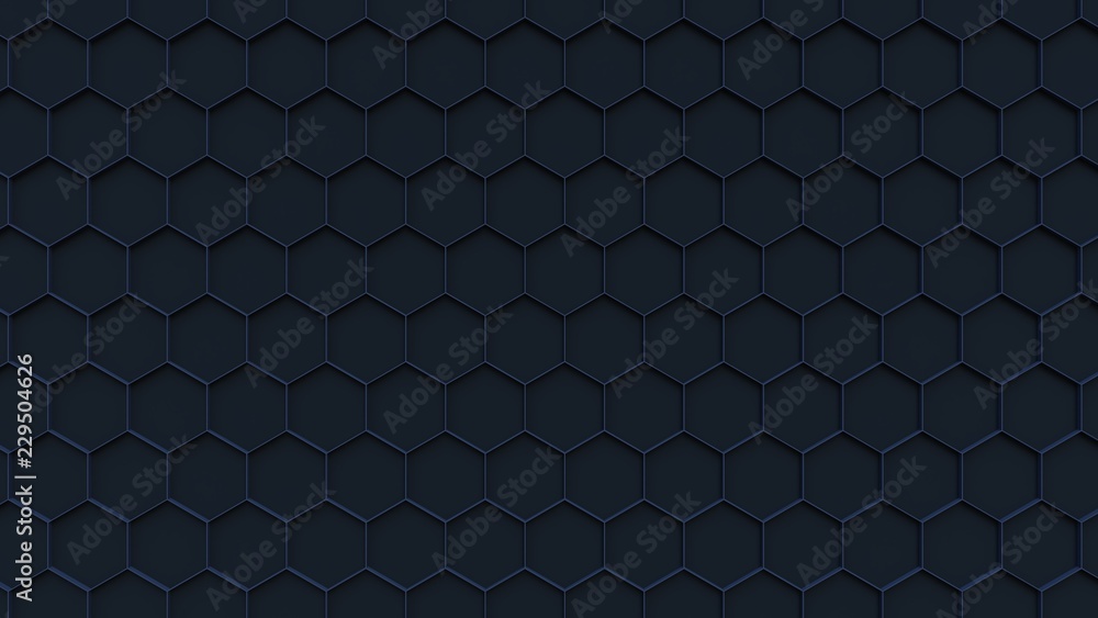Poster 3d render - dark hexagon background