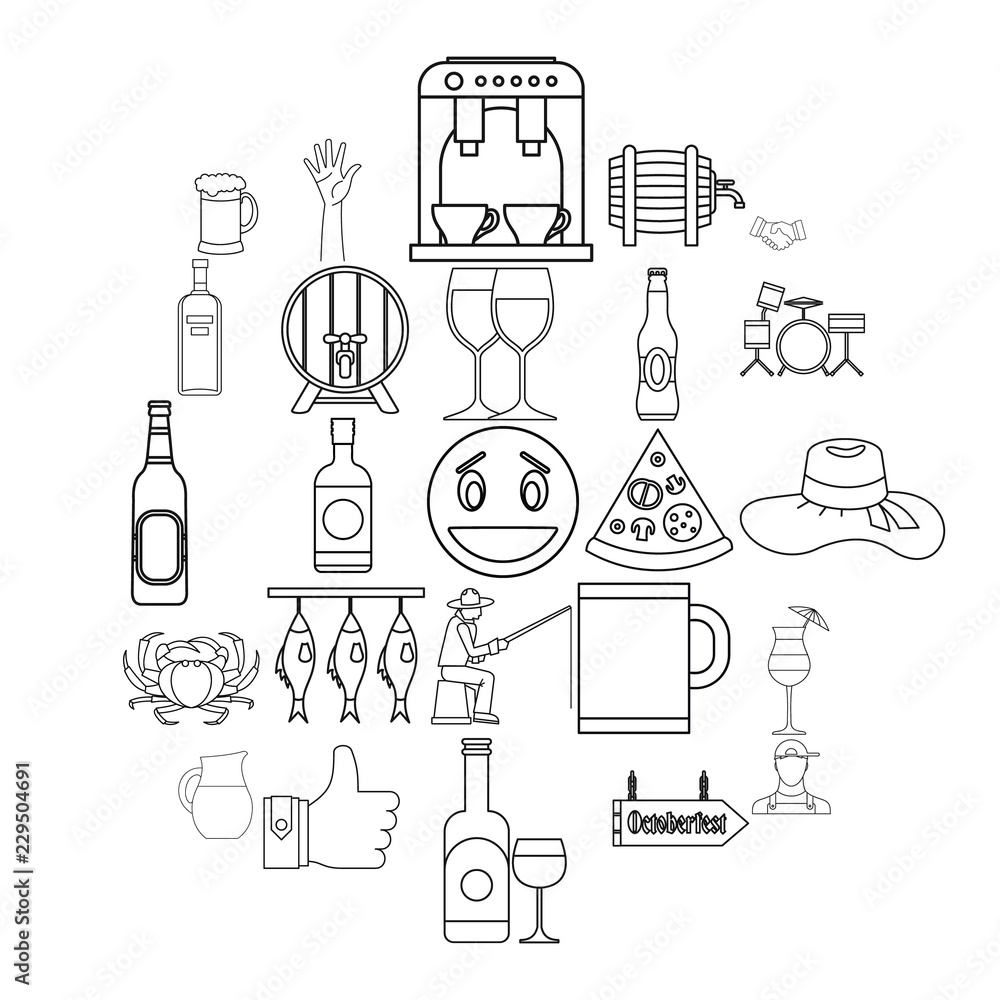 Poster live beer icons set. outline set of 25 live beer vector icons for web isolated on white background