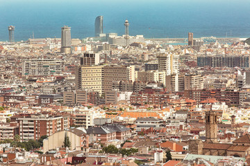 Aerial view to Barcelona city, urban background
