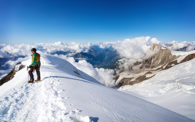Trekking to the top of Mont Blanc mountain in French Alps