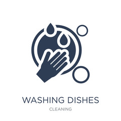 Washing dishes icon. Trendy flat vector Washing dishes icon on white background from Cleaning collection