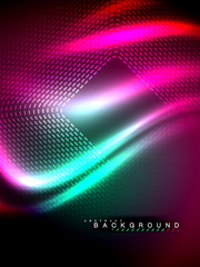 Neon glowing wave, magic energy and light motion background. Vector illustration