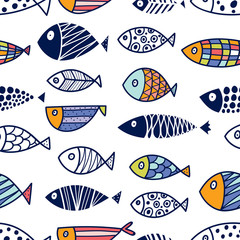 Cute fish.  Kids background. Seamless pattern. Can be used in textile industry, paper, background, scrapbooking.