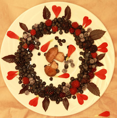 Assortment of Freshly Picked Berries on White Background Shaped as Circle.