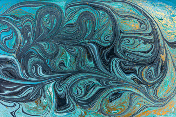 Marble abstract acrylic background. Blue marbling artwork texture.
