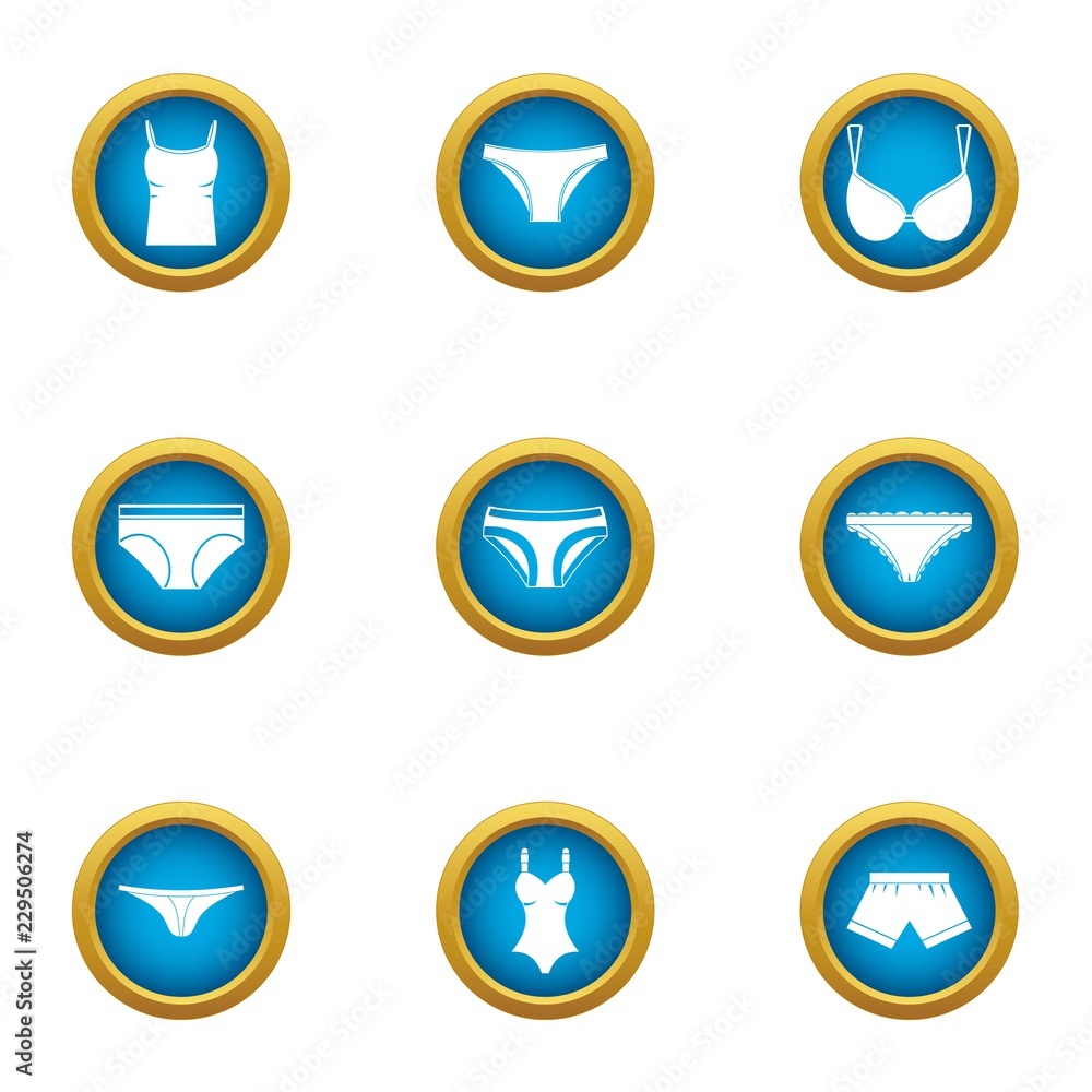 Poster undies icons set. flat set of 9 undies vector icons for web isolated on white background