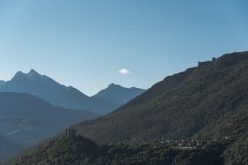 Fototapeta na wymiar Mountain peaks and sky in Alps, Italy.
