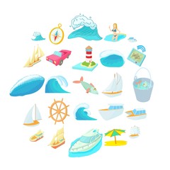Exploration of sea icons set. Cartoon set of 25 exploration of sea vector icons for web isolated on white background