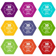 Modeling 3d printing icons 9 set coloful isolated on white for web