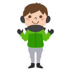 男の子のイラスト。秋や冬の寒い日に備えたファッションをしている。