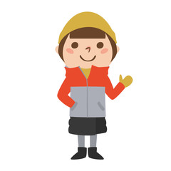 女の子のイラスト。秋や冬の寒い日に備えたファッションをしている。