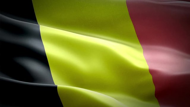 Belgium flag video waving in wind. Realistic Belgian Flag background. Belgium Flag Looping Closeup 1080p Full HD 1920X1080 footage. Belgium EU European country flags/ Other HD flags available