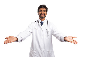 Doctor welcoming with open arms .