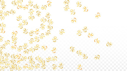 Luxury Vector Gold Percentage Sign Confetti on Transparent. Percent Sale Background. Business, Economics Print. Discount Illustration. Promotion Poster. Black Friday Banner. Special offer Template.
