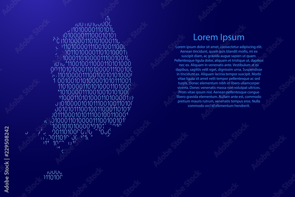 Fototapete south korea map abstract schematic from blue ones and zeros binary digital code with space stars for