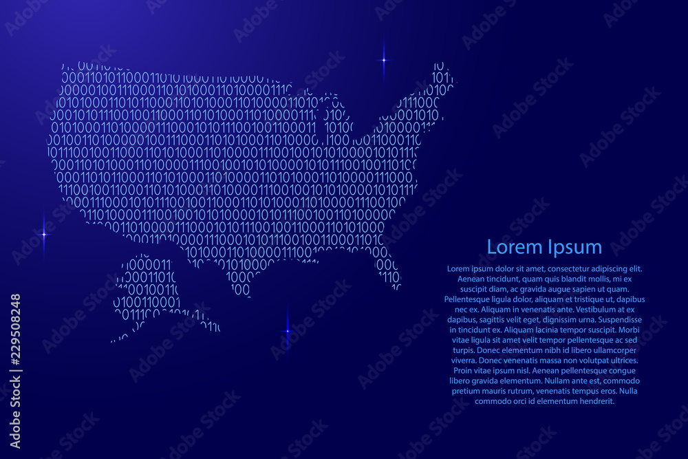 Fototapete united states of america map abstract schematic from blue ones and zeros binary digital code with sp