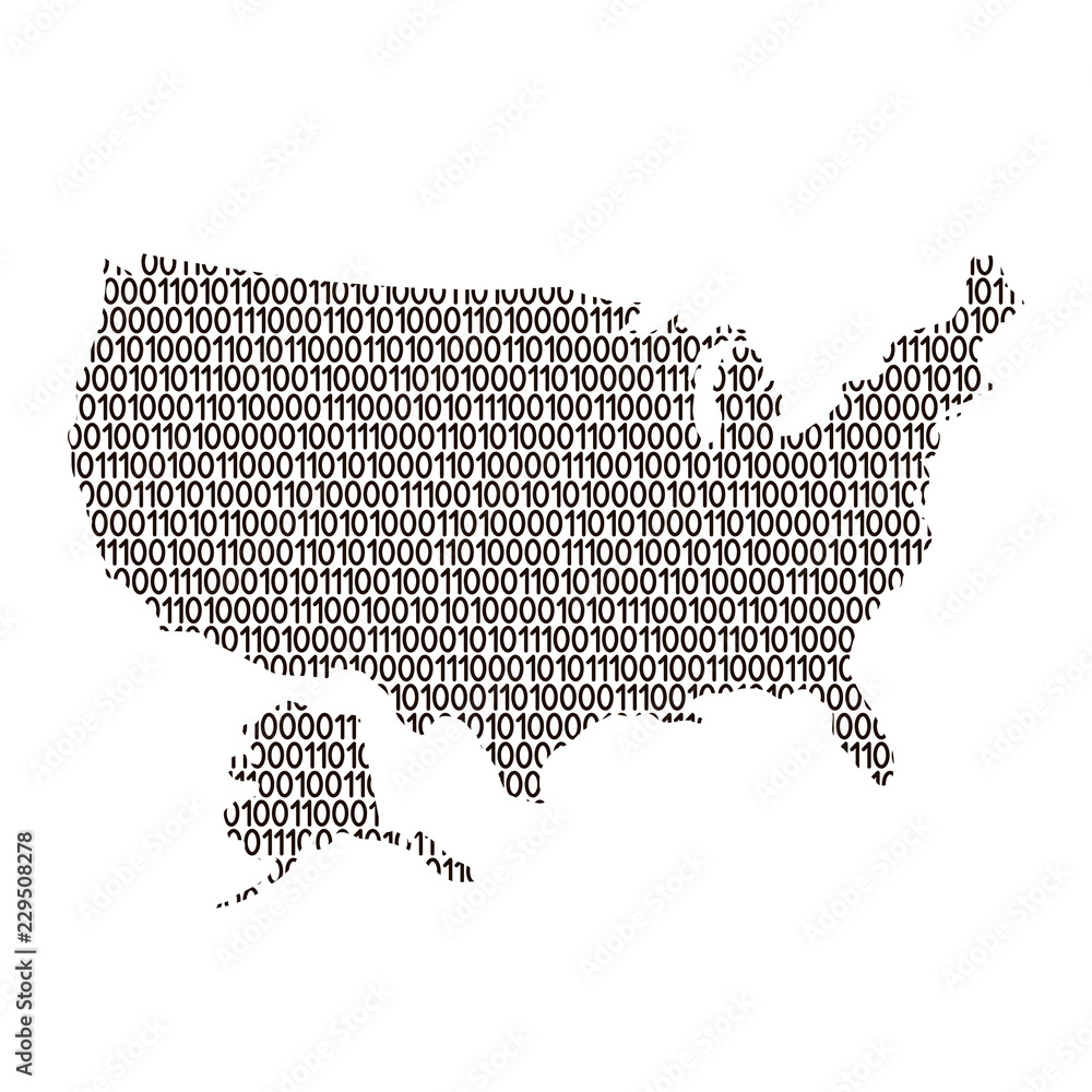 Aufkleber united states of america map abstract schematic from black ones and zeros binary digital code. vecto