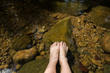 Swimming in waterfall