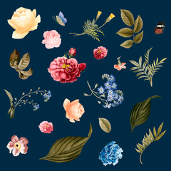 Hand drawn flowers colorful floral pattern