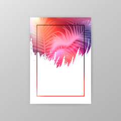 Art abstract brush paint texture design. Leaves pattern over square frame vector illustration. Tropical leaves poster design