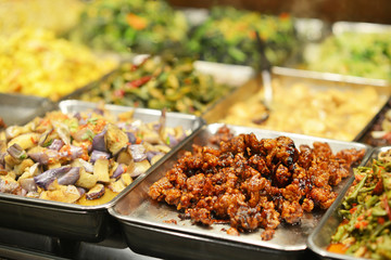 Traditional Chinese food in Singapore hawker center, Asian street food