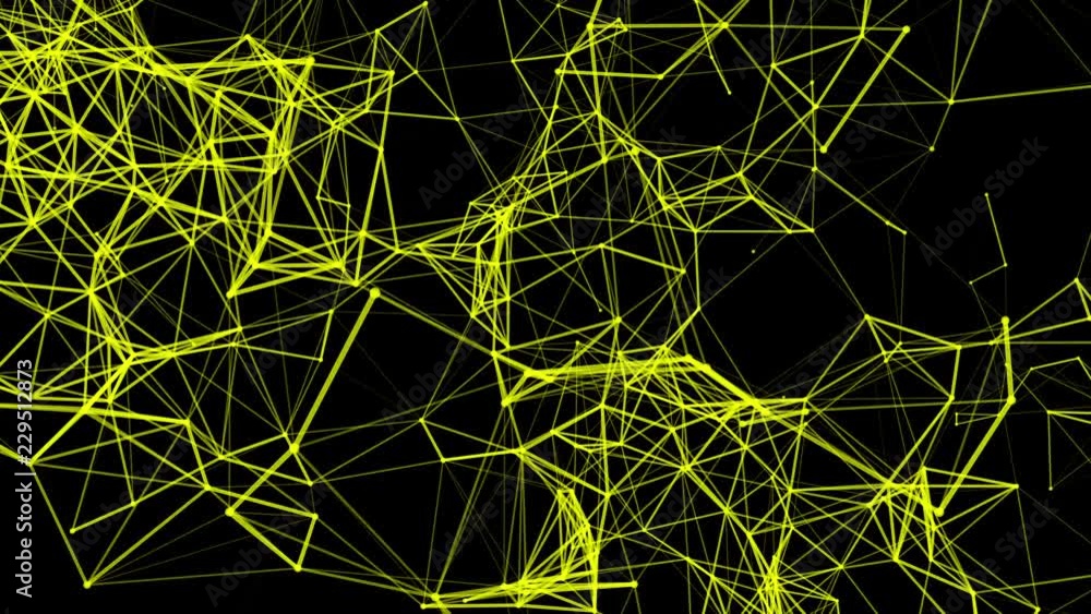 Poster yellow particles are moving slowly against a dark background. abstract animation. 3d rendering