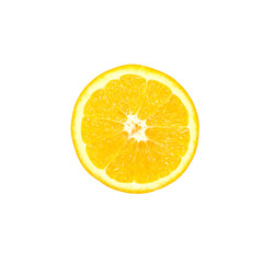 Slice of fresh orange isolated on white background. Top view.