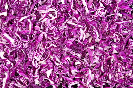 Shredded red cabbage textured top view