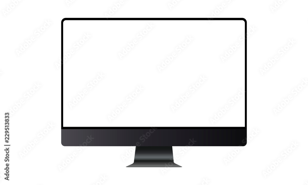 Poster computer monitor black mock up with blank frameless screen - front view. vector illustration