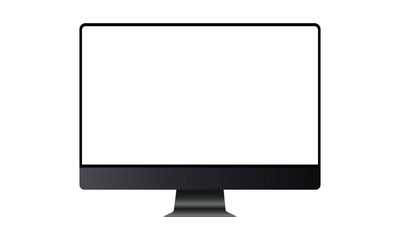 Computer monitor black mock up with blank frameless screen - front view. Vector illustration - obrazy, fototapety, plakaty